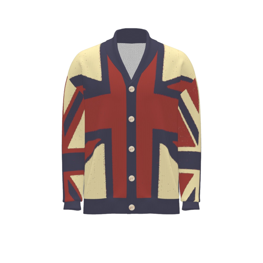Distressed Union-Jack Shawl Collar Cardigan